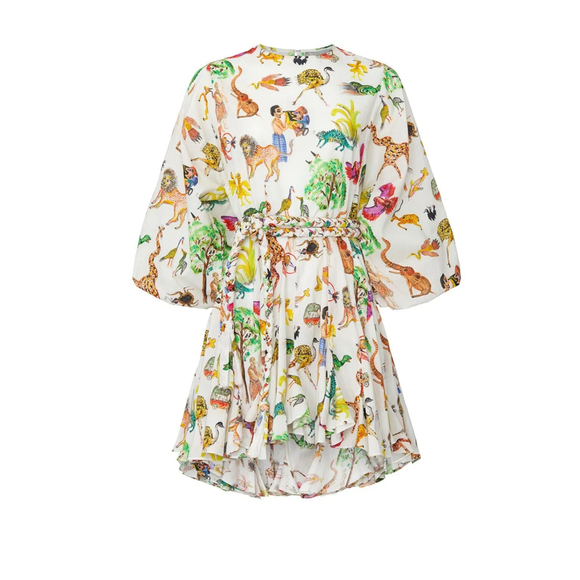 RHODE Ella Mini Dress White Multicolor Animal Print Safari $395 NO BELT - Size S - Picture 2 of 14